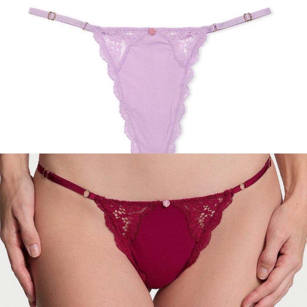 3 Lace-Trim Adjustable V-String Panty - Medium